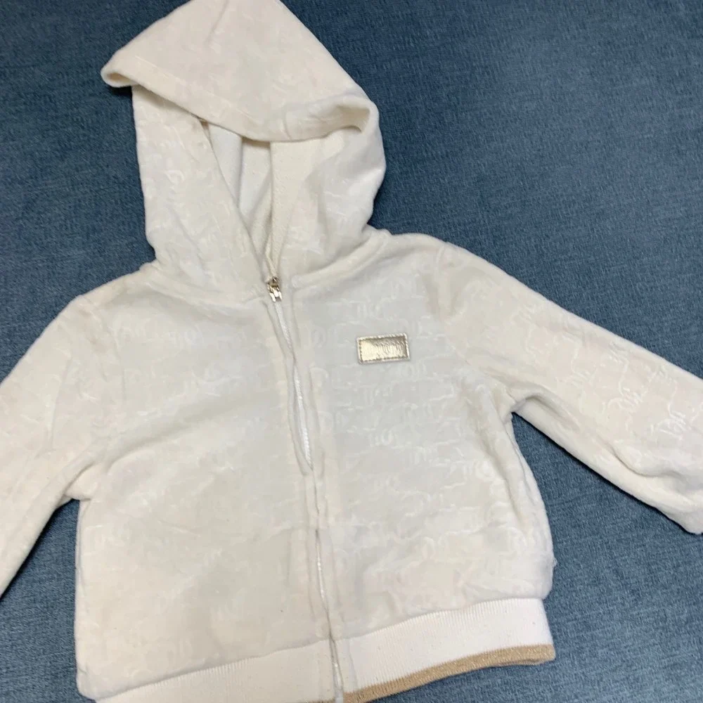 Juicy Couture Full Zip Track Jacket Baby Girls 12M Cream Velour Long Sleeve